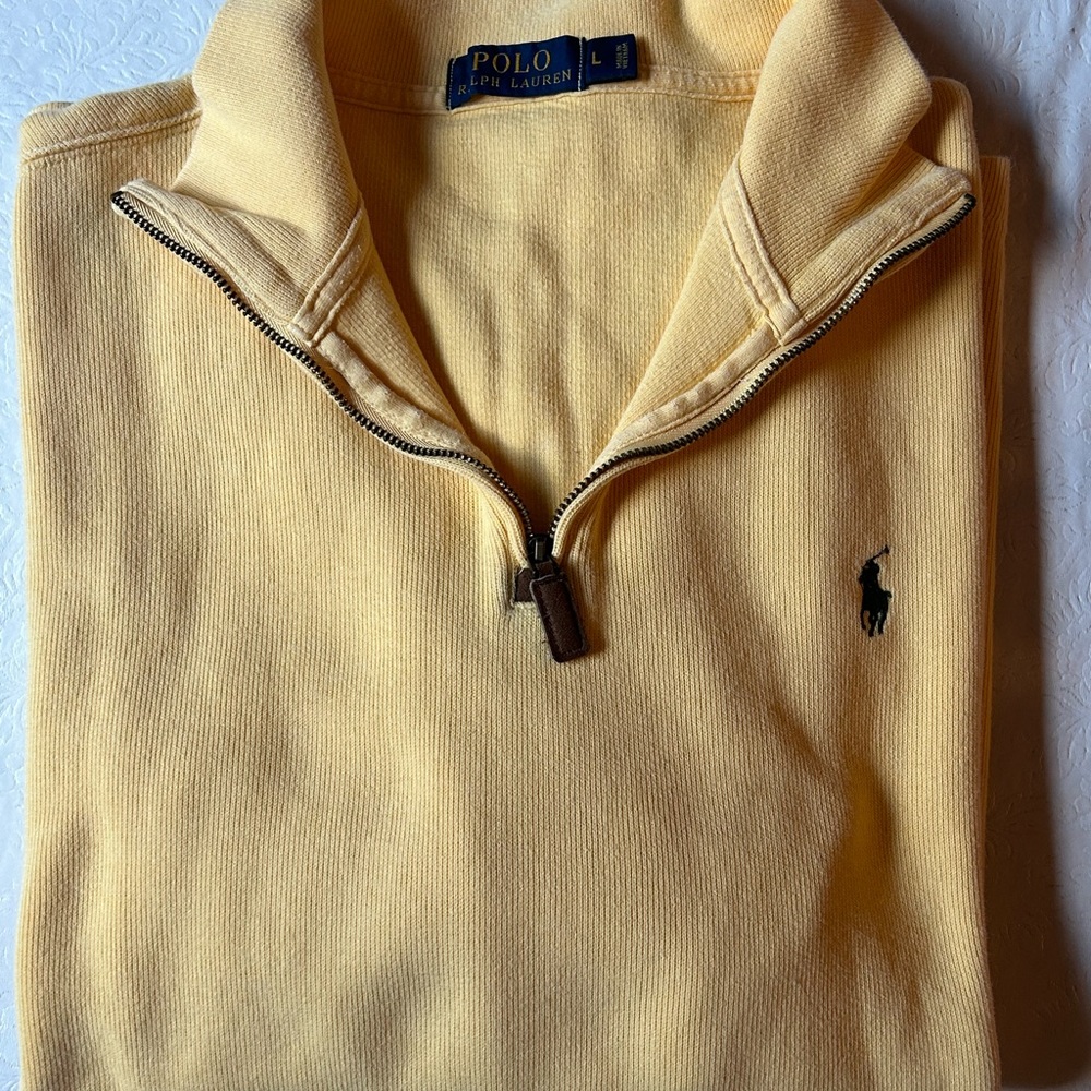Polo Ralph Lauren Yellow Quarter-Zip Y2K Large Pullover
